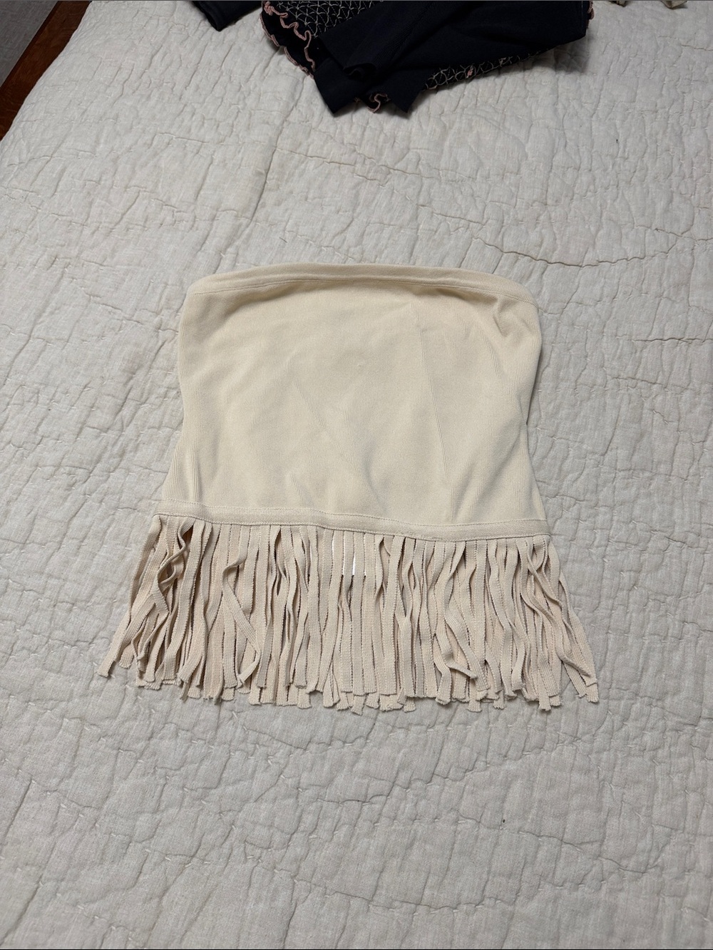 Endless Rose Cream Strapless Fringe Mini Top